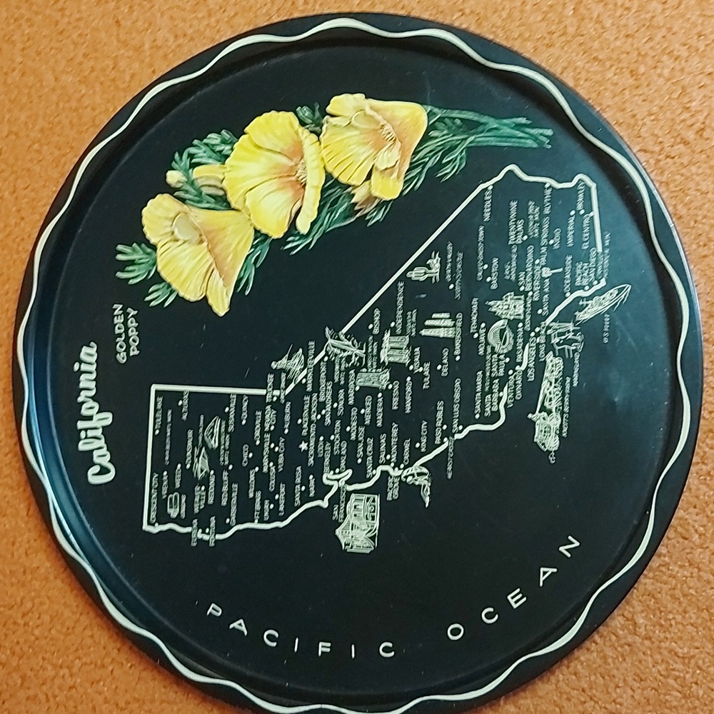 1960s Vintage California state souvenir metal plate/tray
